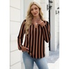 image:imageWIHOLL V Neck Business Casual Tops Fall Blouses Trendy Long Sleeve ShirtsBrown Black Stripe