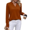 image:imageWIHOLL V Neck Business Casual Tops Fall Blouses Trendy Long Sleeve ShirtsCaramel