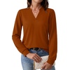 image:imageWIHOLL V Neck Business Casual Tops Fall Blouses Trendy Long Sleeve ShirtsCaramel