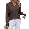 image:imageWIHOLL V Neck Business Casual Tops Fall Blouses Trendy Long Sleeve ShirtsDark Brown Stripe