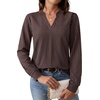 image:imageWIHOLL V Neck Business Casual Tops Fall Blouses Trendy Long Sleeve ShirtsDark Brown Stripe
