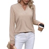 image:imageWIHOLL V Neck Business Casual Tops Fall Blouses Trendy Long Sleeve ShirtsLight Brown Stripe