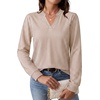 image:imageWIHOLL V Neck Business Casual Tops Fall Blouses Trendy Long Sleeve ShirtsLight Brown Stripe