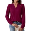 image:imageWIHOLL V Neck Business Casual Tops Fall Blouses Trendy Long Sleeve ShirtsPurple Red