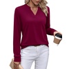 image:imageWIHOLL V Neck Business Casual Tops Fall Blouses Trendy Long Sleeve ShirtsPurple Red