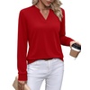 image:imageWIHOLL V Neck Business Casual Tops Fall Blouses Trendy Long Sleeve ShirtsRed