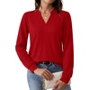 image:imageWIHOLL V Neck Business Casual Tops Fall Blouses Trendy Long Sleeve ShirtsRed