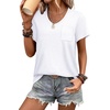 image:imageWIHOLL Women Summer T Shirts Short Sleeve Rounded V Neck Pocket Tee Tops00white