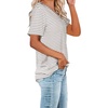 image:imageWIHOLL Women Summer T Shirts Short Sleeve Rounded V Neck Pocket Tee Tops00white Striped