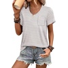 image:imageWIHOLL Women Summer T Shirts Short Sleeve Rounded V Neck Pocket Tee Tops00white Striped