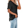 image:imageWIHOLL Women Summer T Shirts Short Sleeve Rounded V Neck Pocket Tee Tops01black Striped