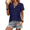image:imageWIHOLL Women Summer T Shirts Short Sleeve Rounded V Neck Pocket Tee Tops03navy Striped