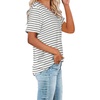 image:imageWIHOLL Women Summer T Shirts Short Sleeve Rounded V Neck Pocket Tee Tops04gray Striped