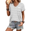 image:imageWIHOLL Women Summer T Shirts Short Sleeve Rounded V Neck Pocket Tee Tops04gray Striped