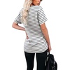 image:imageWIHOLL Women Summer T Shirts Short Sleeve Rounded V Neck Pocket Tee Tops04gray Striped