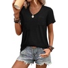 image:imageWIHOLL Women Summer T Shirts Short Sleeve Rounded V Neck Pocket Tee Tops1black