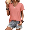 image:imageWIHOLL Women Summer T Shirts Short Sleeve Rounded V Neck Pocket Tee Tops1coral