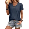 image:imageWIHOLL Women Summer T Shirts Short Sleeve Rounded V Neck Pocket Tee Tops1navy Blue