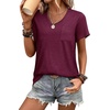 image:imageWIHOLL Women Summer T Shirts Short Sleeve Rounded V Neck Pocket Tee Tops1plum