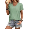 image:imageWIHOLL Women Summer T Shirts Short Sleeve Rounded V Neck Pocket Tee Tops1qsage Green