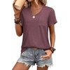 image:imageWIHOLL Women Summer T Shirts Short Sleeve Rounded V Neck Pocket Tee Tops1qwine Red
