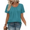 image:imageWIHOLL Women T Shirts Pleated Short Sleeve Tops Business Casual BlousesBlue