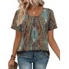 image:imageWIHOLL Women T Shirts Pleated Short Sleeve Tops Business Casual BlousesBoho Print 01