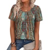 image:imageWIHOLL Women T Shirts Pleated Short Sleeve Tops Business Casual BlousesBoho Print 01