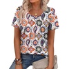 image:imageWIHOLL Women T Shirts Pleated Short Sleeve Tops Business Casual BlousesBoho Print 03