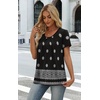 image:imageWIHOLL Women T Shirts Pleated Short Sleeve Tops Business Casual BlousesBoho Print 05