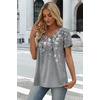 image:imageWIHOLL Women T Shirts Pleated Short Sleeve Tops Business Casual BlousesFloral Print 01