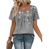 image:imageWIHOLL Women T Shirts Pleated Short Sleeve Tops Business Casual BlousesFloral Print 01