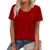 image:imageWIHOLL Women T Shirts Pleated Short Sleeve Tops Business Casual BlousesRed