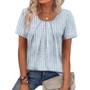 image:imageWIHOLL Women T Shirts Pleated Short Sleeve Tops Business Casual BlousesStriped Print 02
