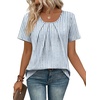 image:imageWIHOLL Women T Shirts Pleated Short Sleeve Tops Business Casual BlousesStriped Print 02
