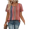 image:imageWIHOLL Women T Shirts Pleated Short Sleeve Tops Business Casual BlousesStriped Print 03