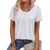 image:imageWIHOLL Women T Shirts Pleated Short Sleeve Tops Business Casual BlousesWhite