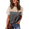 image:imageWIHOLL Womens Fashion 2026 Color Block Shirts Short Sleeve Knitted Summer Fall Tops Casual TrendyBeige Gray