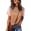image:imageWIHOLL Womens Fashion 2026 Color Block Shirts Short Sleeve Knitted Summer Fall Tops Casual TrendyBeige Khaki