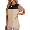 image:imageWIHOLL Womens Fashion 2026 Color Block Shirts Short Sleeve Knitted Summer Fall Tops Casual TrendyBlack