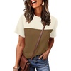 image:imageWIHOLL Womens Fashion 2026 Color Block Shirts Short Sleeve Knitted Summer Fall Tops Casual TrendyBrown Beige