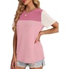 image:imageWIHOLL Womens Fashion 2026 Color Block Shirts Short Sleeve Knitted Summer Fall Tops Casual TrendyCream Pink