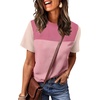 image:imageWIHOLL Womens Fashion 2026 Color Block Shirts Short Sleeve Knitted Summer Fall Tops Casual TrendyCream Pink