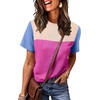 image:imageWIHOLL Womens Fashion 2026 Color Block Shirts Short Sleeve Knitted Summer Fall Tops Casual TrendyHot Pink