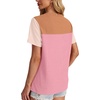 image:imageWIHOLL Womens Fashion 2026 Color Block Shirts Short Sleeve Knitted Summer Fall Tops Casual TrendyLight Pink