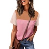 image:imageWIHOLL Womens Fashion 2026 Color Block Shirts Short Sleeve Knitted Summer Fall Tops Casual TrendyLight Pink
