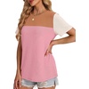image:imageWIHOLL Womens Fashion 2026 Color Block Shirts Short Sleeve Knitted Summer Fall Tops Casual TrendyLight Pink