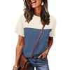 image:imageWIHOLL Womens Fashion 2026 Color Block Shirts Short Sleeve Knitted Summer Fall Tops Casual TrendyNavy Blue Beige