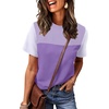 image:imageWIHOLL Womens Fashion 2026 Color Block Shirts Short Sleeve Knitted Summer Fall Tops Casual TrendyPurple2