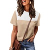 image:imageWIHOLL Womens Fashion 2026 Color Block Shirts Short Sleeve Knitted Summer Fall Tops Casual TrendyWhite Khaki